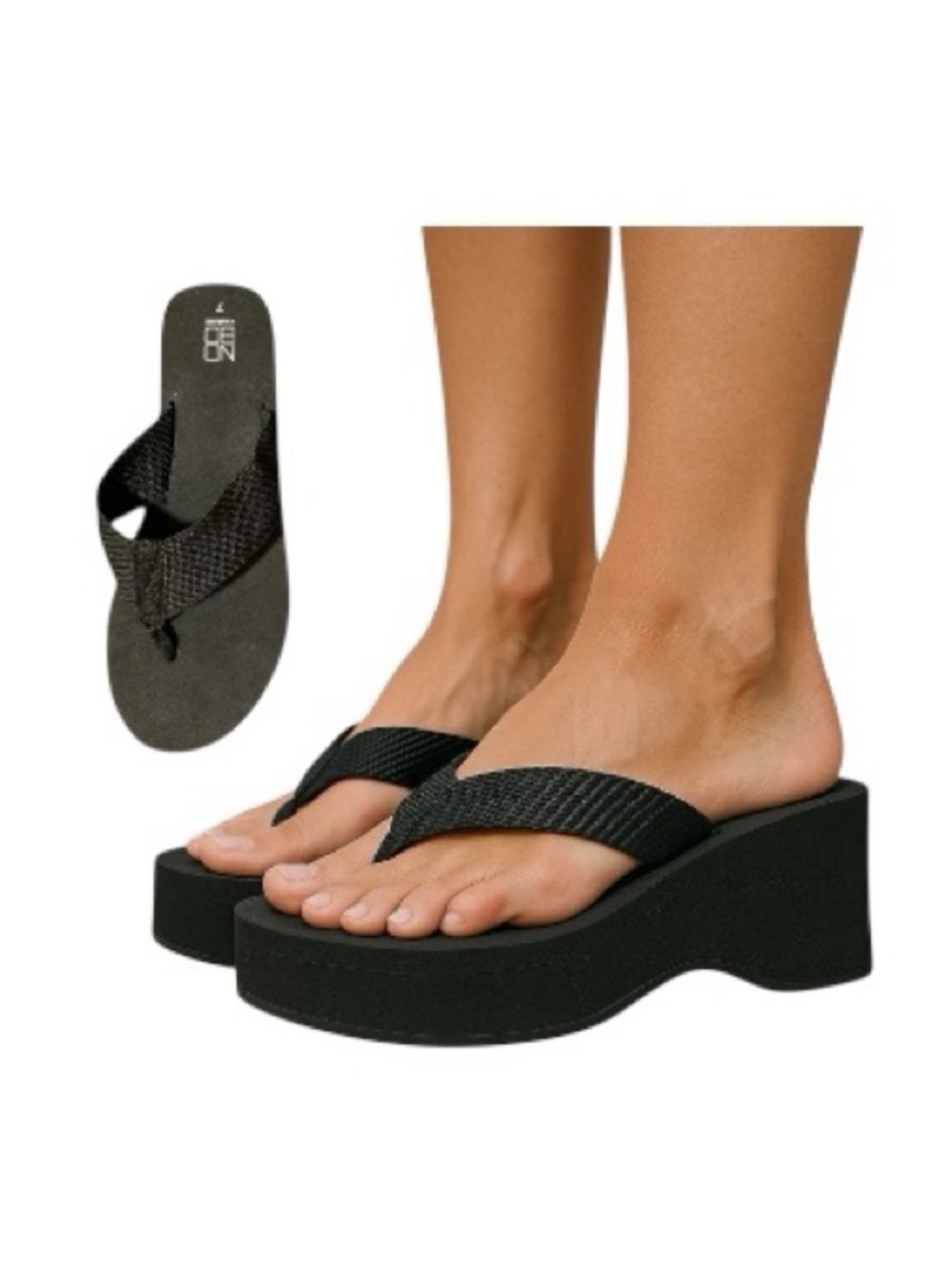 No Boundaries Black Wedge Platform Thong Sandals